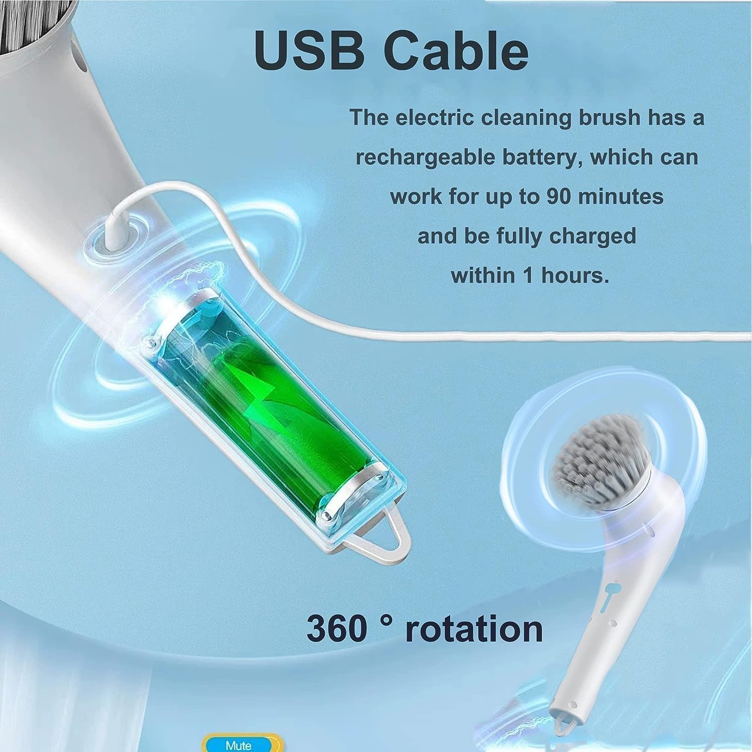 Electric Spin Scrubber - Shower Scrubber with 5 Replaceable Brush Heads, Portable Electric Cleaning Brush for Bathroom