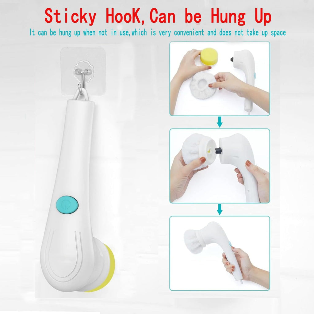 Electric Spin Scrubber - Shower Scrubber with 5 Replaceable Brush Heads, Portable Electric Cleaning Brush for Bathroom