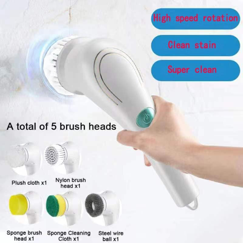 Electric Spin Scrubber - Shower Scrubber with 5 Replaceable Brush Heads, Portable Electric Cleaning Brush for Bathroom